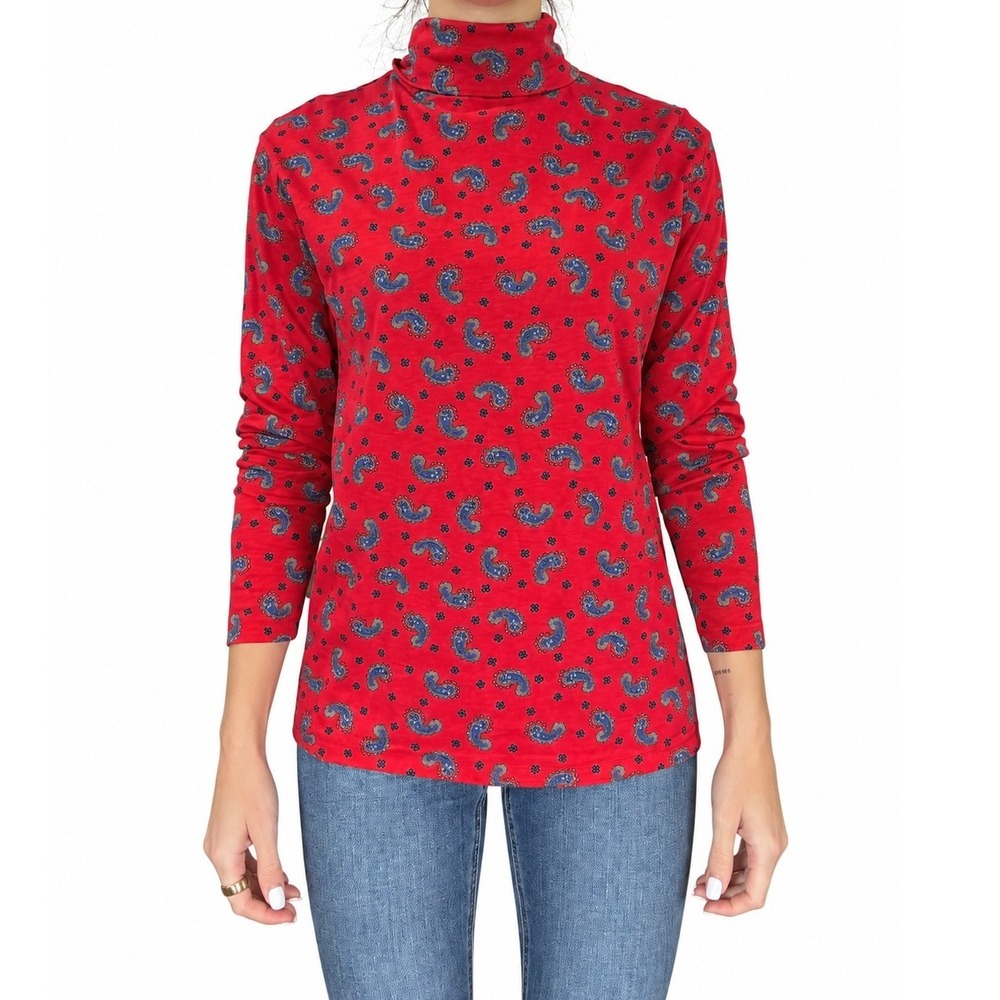 Vintage Hunt Club Red Paisley Turtleneck Long Sleeve Top